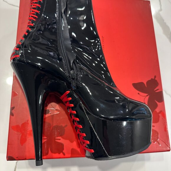 Pleaser heels, Women's 8M, NWT, Patent Black Red lace, booties, womens shoes - Picture 5 of 6